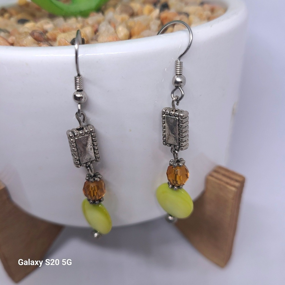Dangle Earrings Yellow Beads Silver Tone Drop Earrings Women's‎ Jewelry